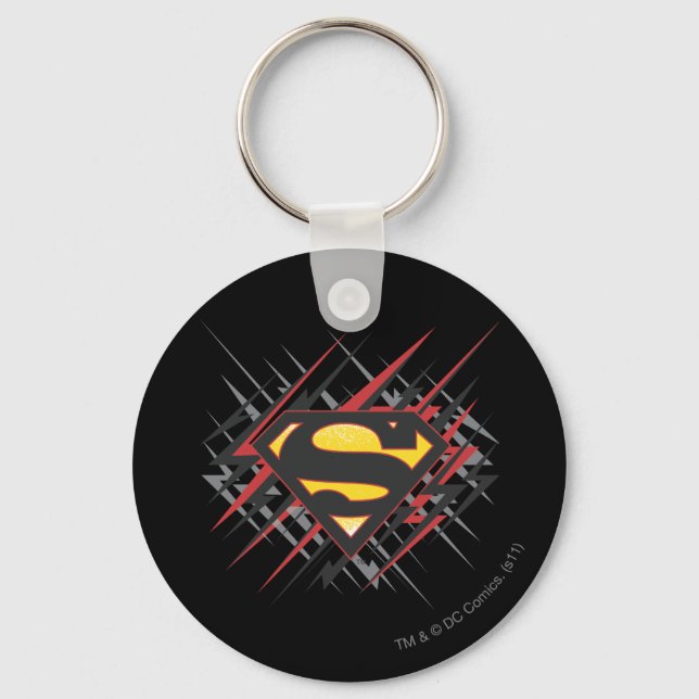 Superman Stylised | Black and Red Strikes Logo Key Ring (Front)