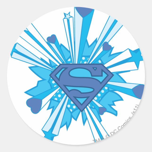 Superman Stylised | Blue Shield Hearts Logo Classic Round Sticker (Front)