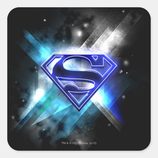 Superman Stylised | Blue White Crystal Logo Square Sticker (Front)