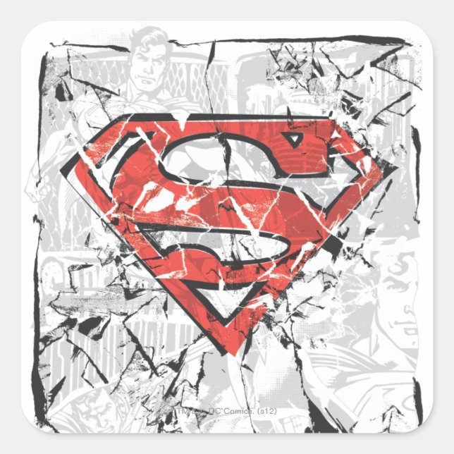 Superman Stylised | Crumpled Comic Logo Square Sticker (Front)