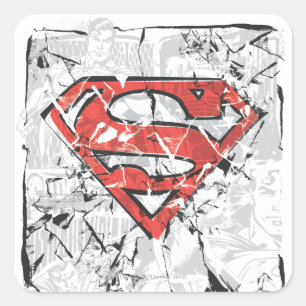 Superman Stylised   Crumpled Comic Logo Square Sticker