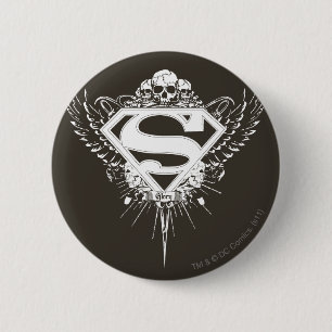 Superman Stylised   Dark Brown Background Logo 6 Cm Round Badge