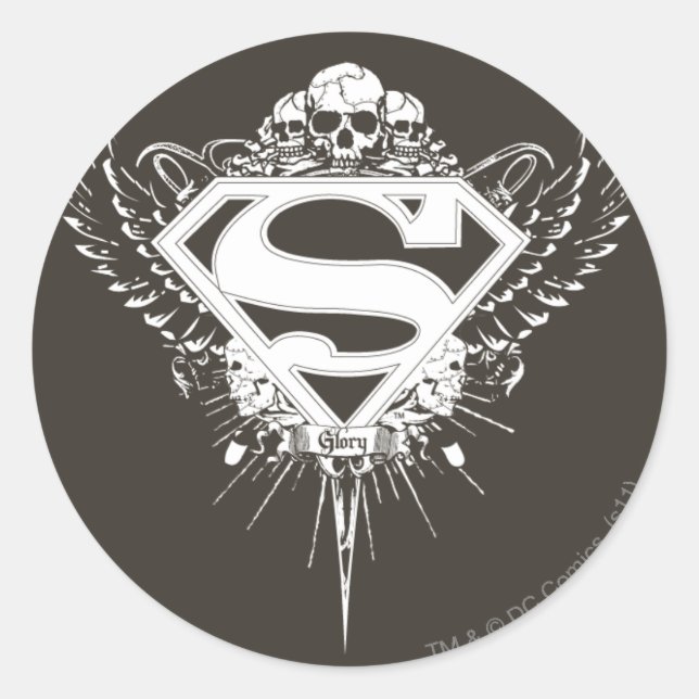 Superman Stylised | Dark Brown Background Logo Classic Round Sticker (Front)