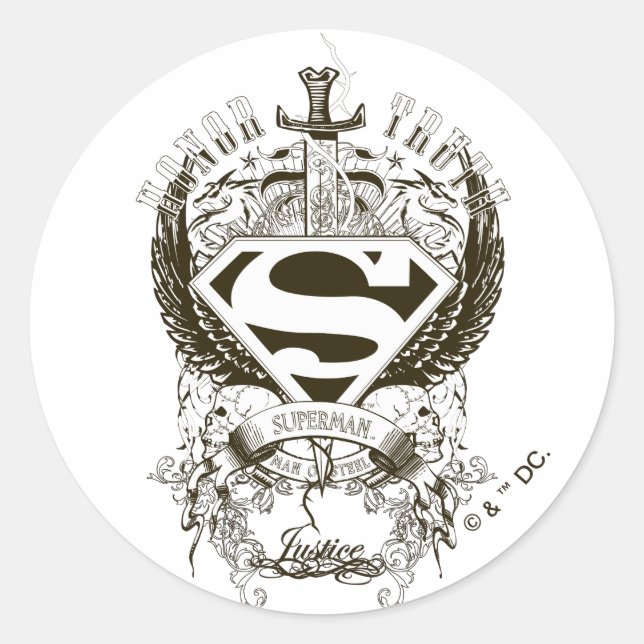 Superman Stylised | Honour, Truth on White Logo Classic Round Sticker (Front)