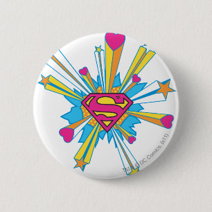 Superman Stylised   Pink with Hearts Logo 6 Cm Round Badge