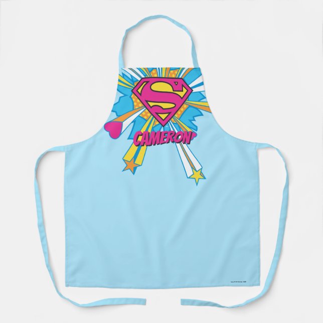 Superman Stylised | Pink with Hearts Logo Apron (Front)