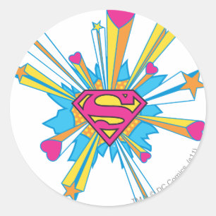 Superman Stylised   Pink with Hearts Logo Classic Round Sticker