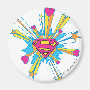 Superman Stylised Pink with Hearts Logo Magnet