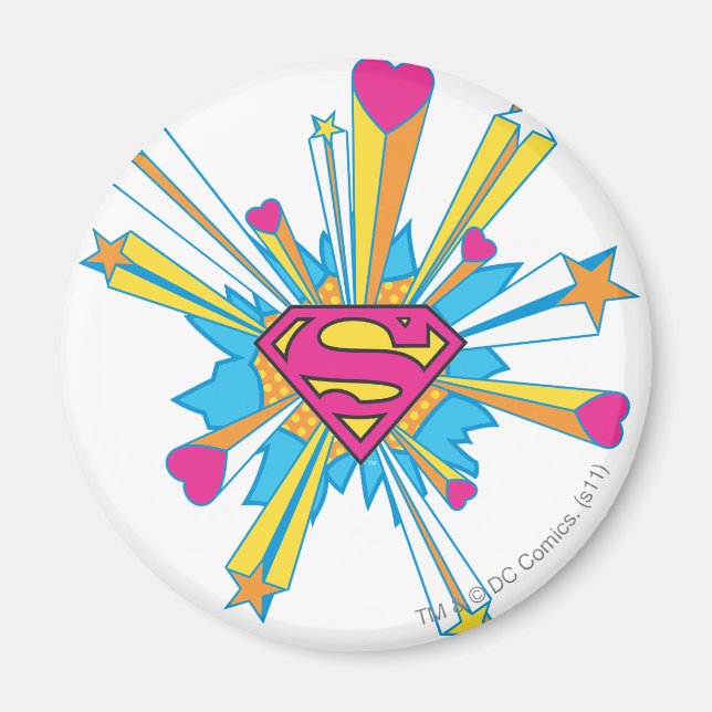 Superman Stylised | Pink with Hearts Logo Magnet (Front)