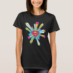 Superman Stylised   Pink with Hearts Logo T-Shirt