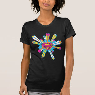 Superman Stylised Pink with Hearts Logo T-Shirt