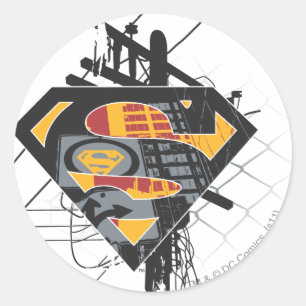 Superman Stylised   Powerlines Logo Classic Round Sticker