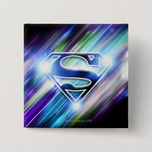 Superman Stylised   Shiny Blue Burst Logo 15 Cm Square Badge