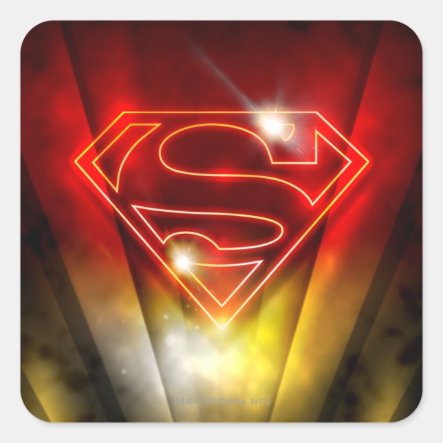 Superman Stylised | Shiny Red Outline Logo Square Sticker (Front)