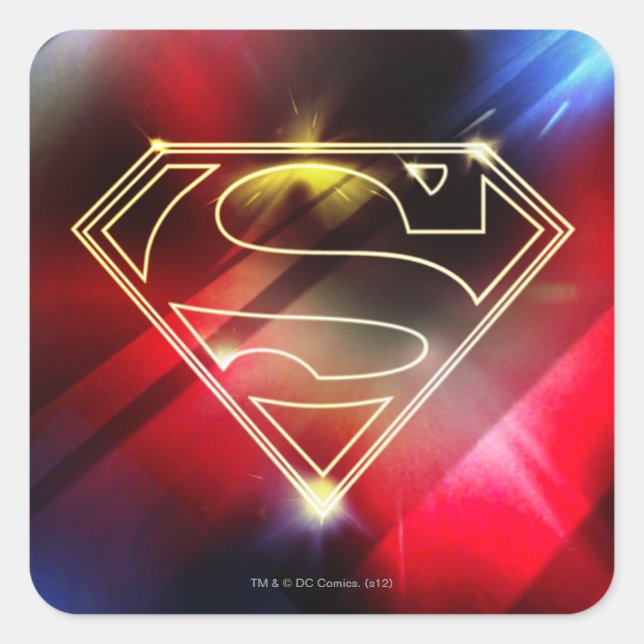 Superman Stylised | Shiny Yellow Outline Logo Square Sticker (Front)