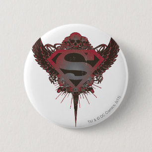 Superman Stylised Skull and Wings Logo 6 Cm Round Badge