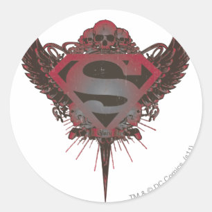 Superman Stylised   Skull and Wings Logo Classic Round Sticker