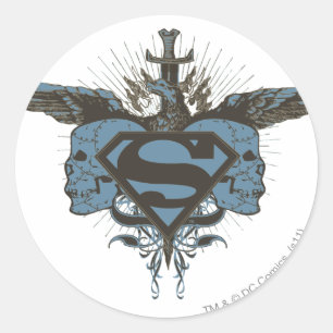 Superman Stylised   Skulls - Blue Logo Classic Round Sticker