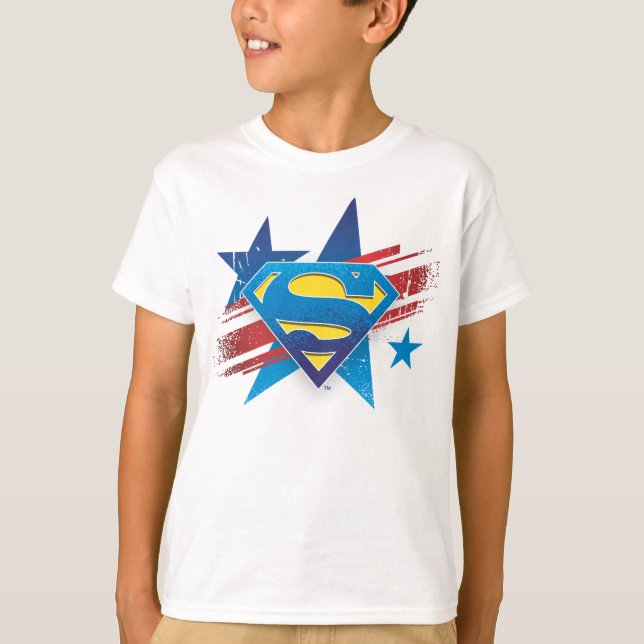 Superman Stylised | Stars and Stripes Logo T-Shirt (Front)