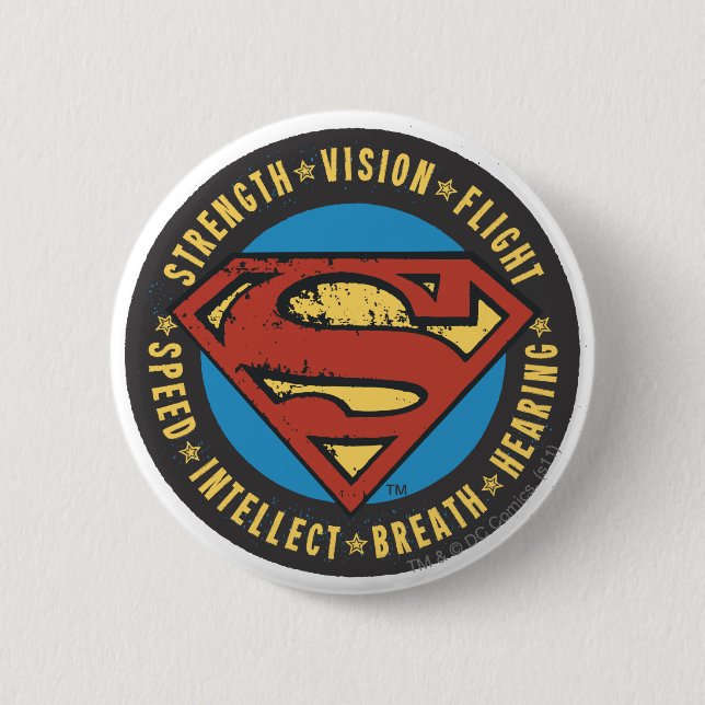 Superman Stylised | Strength Vision Flight Logo 6 Cm Round Badge (Front)