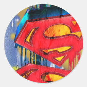 Superman Stylised   Urban Spraypaint Logo Classic Round Sticker