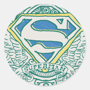 Superman Stylised   Wings and Name Logo Classic Round Sticker