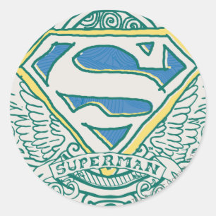 Superman Stylised   Wings and Name Logo Classic Round Sticker