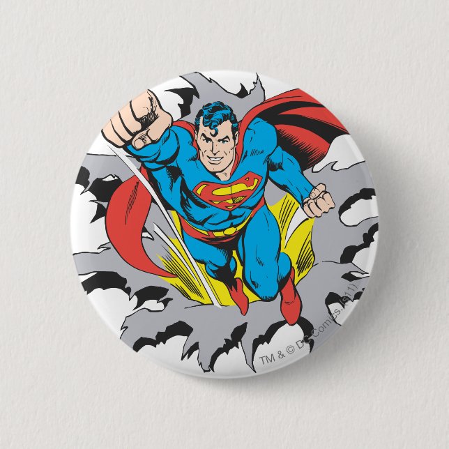 Superman Tears Thru 6 Cm Round Badge (Front)