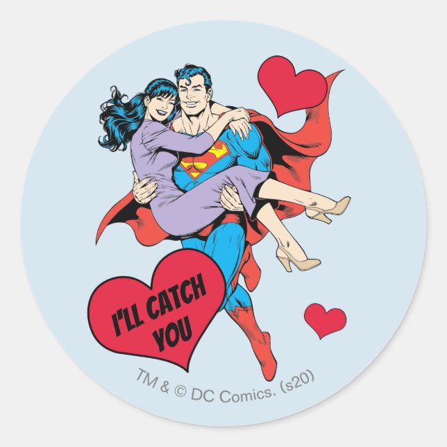 Superman Valentine's Day | I'll Catch You Classic Round Sticker (Front)
