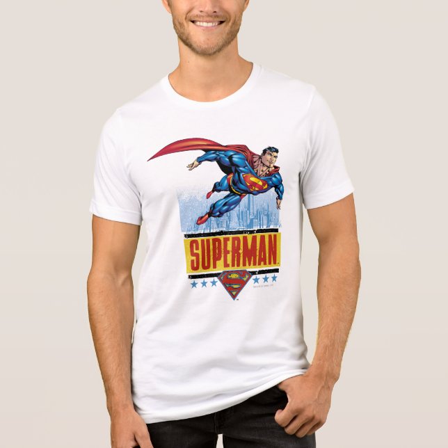 Superman with cityscape Tri-Blend shirt (Front)