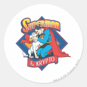 Superman with Krypto Classic Round Sticker