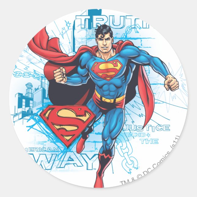 Superman with Logo Classic Round Sticker (Front)