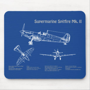 Supermarine Spitfire - Aeroplane Blueprint AD Mouse Pad