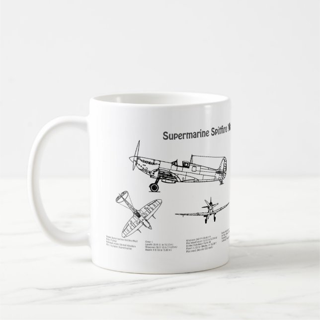Supermarine Spitfire - Aeroplane Blueprint BD Coffee Mug (Left)