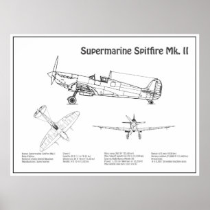 Supermarine Spitfire - Aeroplane Blueprint BD Poster