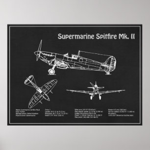 Supermarine Spitfire - Aeroplane Blueprint PD Poster