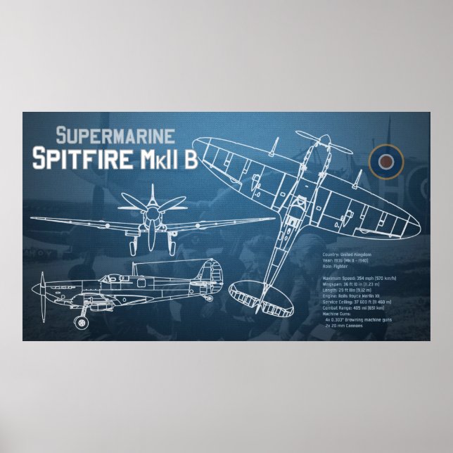 Supermarine Spitfire MK II Blueprint Poster (Front)
