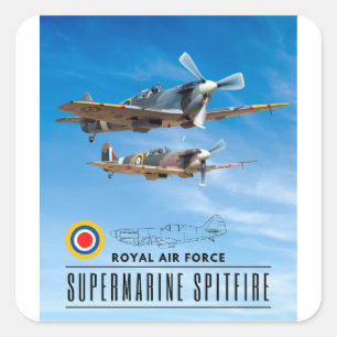 SUPERMARINE SPITFIRE - ROYAL AIR SQUADRON SQUARE STICKER
