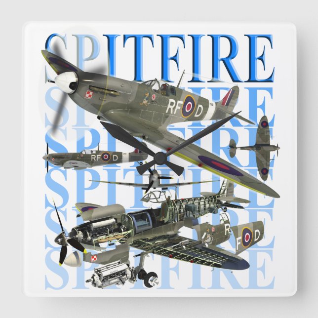 Supermarine Spitfire Square Wall Clock (Front)