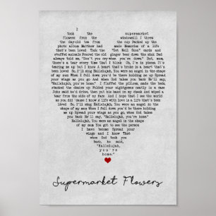 Supermarket Flowers Grey Heart Song Lyric Print