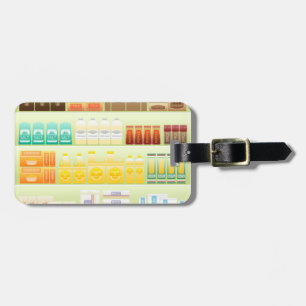 supermarket shelf coffee tea grains luggage tag