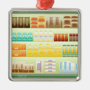 supermarket shelf coffee tea grains metal ornament