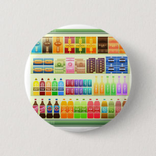supermarket shelf products snacks 6 cm round badge