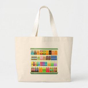 supermarket shelf products snacks large tote bag