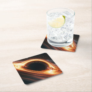 Supermassive Black Hole Accretion Disc Space Art Square Paper Coaster