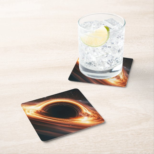 Supermassive Black Hole Accretion Disc Space Art Square Paper Coaster (Insitu)