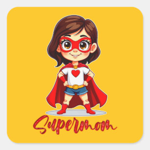 Supermom – Cute Mother Superhero Design Square Sticker