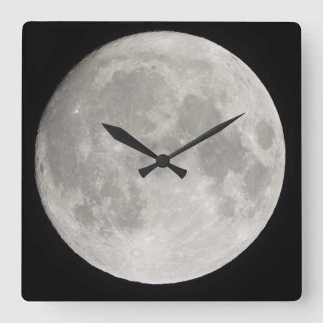 Supermoon in black sky square wall clock (Front)