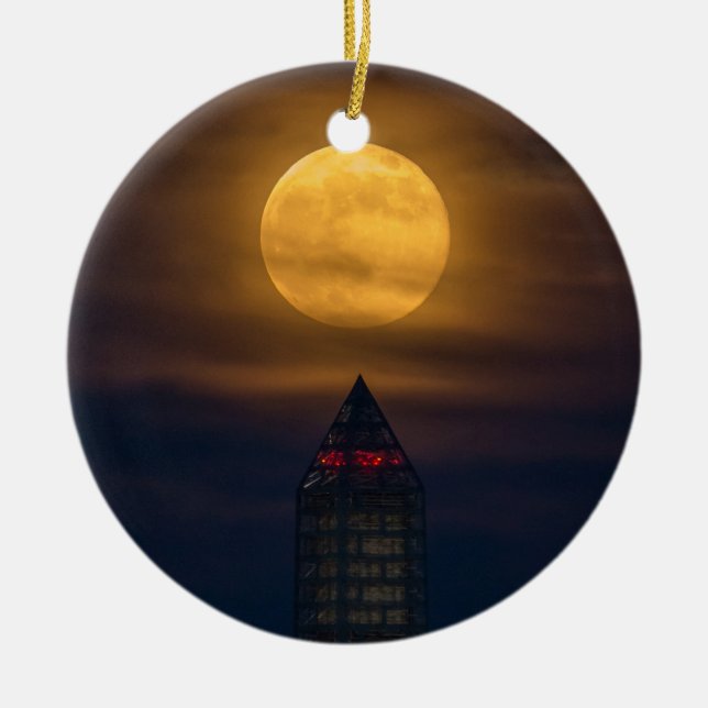 Supermoon Over Washington Monument Ceramic Tree Decoration (Front)