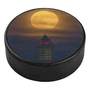 Supermoon Over Washington Monument Hockey Puck